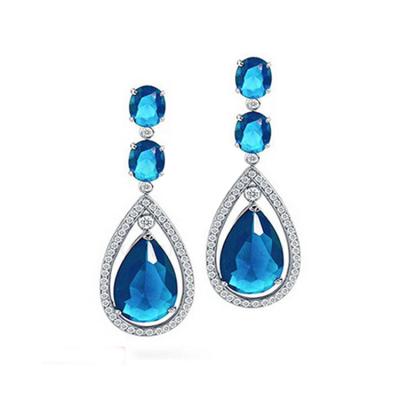 China CLASSIC Double Blue Drop Hanging Silver Earring With Top Design For Women for sale