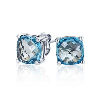 China Cute Simple Blue Stone 925 Sterling Silver Stamped Square Earrings Stud for sale