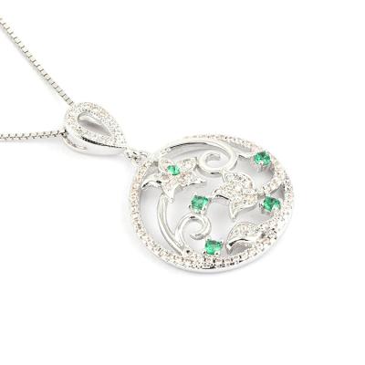 China Custom Sterling Silver Flower Design Necklace CZ Green Blue Pendant From High Quality 925 Vintage Engagement Wedding Gift For Women for sale