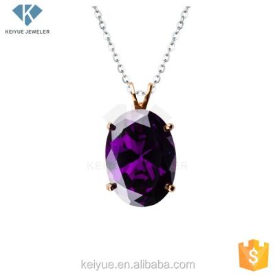 China Large Reasonable Single Oval Purple Stone Rose Gold Plated Simple Pendant Design for sale