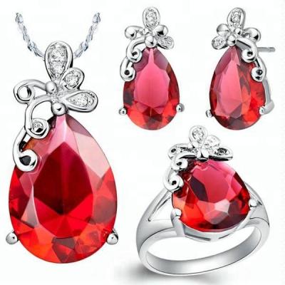 China Reasonable Wholesale Garnet CZ Stone 925 Sterling Silver Costume Jewelry Sets for sale