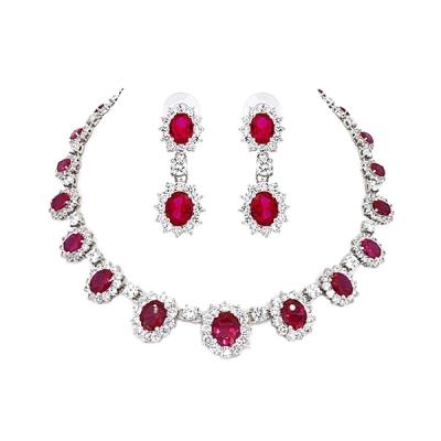 China Reasonable Birthday Gift Keiyue Red Decorated White Zircon 925 Sterling Silver Necklace And Earring Jewelry Sets For Women for sale