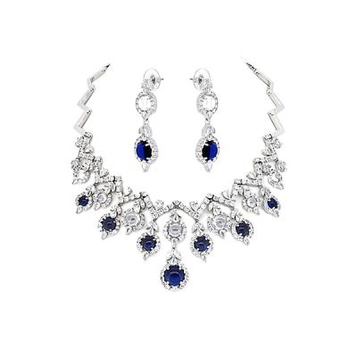 China Reasonable African Costume Jewelry Blue Sapphire And White Stone Necklace Earring Sets for sale