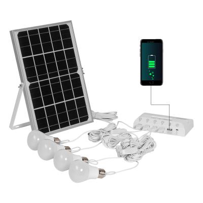 China Small Home 12W Solar Power Supply System With 5 USB Outlets 4 For Light Bulbs 1 Ofr Phone Charge for sale