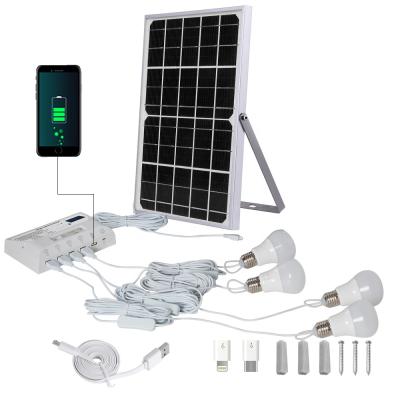 China 4 Bulbs Outdoor Waterproof Home Green Energy Power Smart and Indoor Mini Solar Panel Home Solar Automatic Lighting System for sale