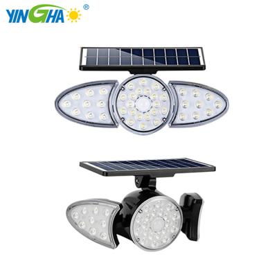 China Waterproof Outdoor Motion Sensor Security Lights Three Heads Solar Powered PIR Sensor LED Garden Pathway Solar Wall Light for sale