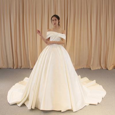 China Dry cleaning beautiful off the shoulder shedding my sincerity white satin wedding dress bridal gown wedding dress for sale