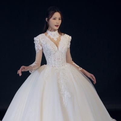 China Hot Selling Dry Cleaning Princess Audrey Noble Lace Wedding Dress Bridal Wedding Dress for sale