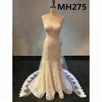 China V Neck Mermaid Tulle Embroidery Anti-static Wedding Party Dresses for sale