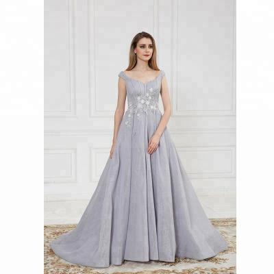 China Anti-Static Deep V-Neck Cap Sleeve Evening Dress Dress for sale