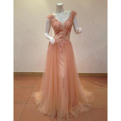 China Anti-Static Front And Back Sexy Crystal Big Neck Ball Gown Bridesmaid Dress for sale