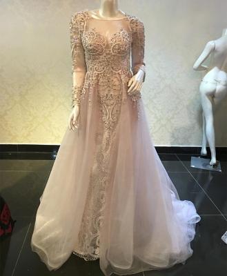 China Anti-Static Long Sleeve Beading Backless Arabic Prom Dress for sale