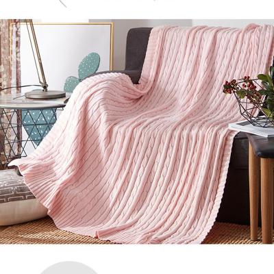 China Wholesale Sofa Knit Blanket Cotton Knit Folded Lightweight Knitted Blanket Bed Blanket For Baby Airplane Travel Eco-friendly Hospital for sale