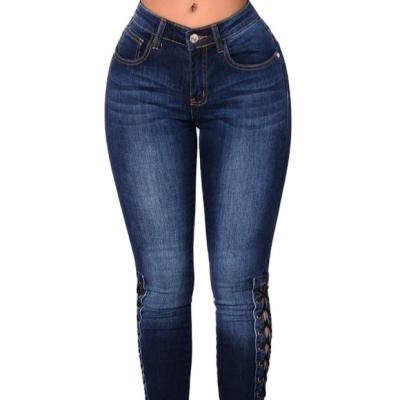 China 2022 new style ladies hot waist QUICK DRY denim high slim fit elastic strap plus small size feet ladies jeans for sale