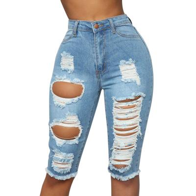 China Anti-wrinkle 2021 summer ladies ripped high waist stretch denim shorts sexy workout distressed denim shorts women for sale