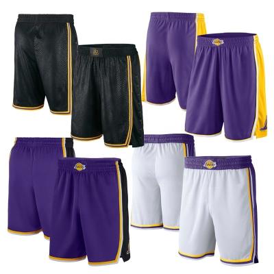 China High Quality Los Angeles laker Mesh Team Sports Retro Embroidery Jordan Jersey Basketball Shorts Cheap Mens Antibacterial Shorts for sale