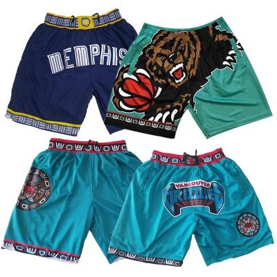 China Memphis Basketball Shorts Stitched Embroidery Sublimated Wholesale Antibacterial Retro Mesh Men Grizzlies Basketball Just Put Custom Made Shorts for sale