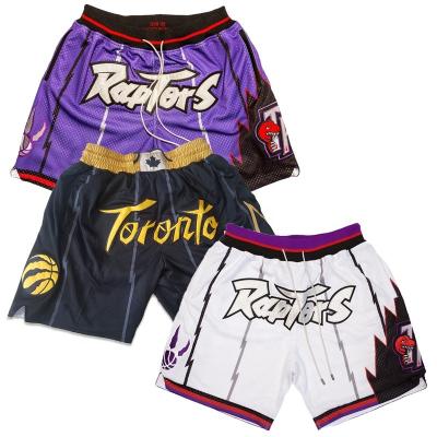 China Custom Sublimated Toronto Raptors Antibacterial Basketball Short Pants Embroidery Breathe Free Retro Mesh Men Just Puts Basketball Shorts for sale