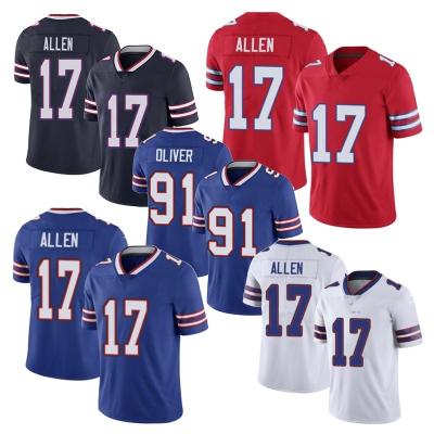 China Custom Sublimated Embroidery 17# Josh Allen 91# Oliver Football Jersey High Quality Wholesale Mens Bills Football Uniforms Tank Top Antibacterial for sale