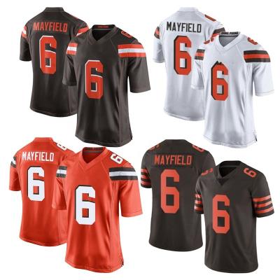 China Wholesale Antibacterial American Football Tank Top Sublimated Embroidery 6#Baker Mayfield 24# Nick Chubb 22#PEPPERS 26# WILLIAMS Football Uniforms for sale