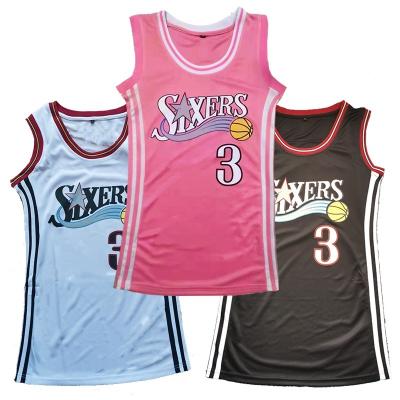 China Wholesale Antibacterial #3 Iverson Women Basketball Jersey Hot Pressed Dresses Fashion High Quality Sublimated Quick Dry Women's Tank Top Dresses for sale