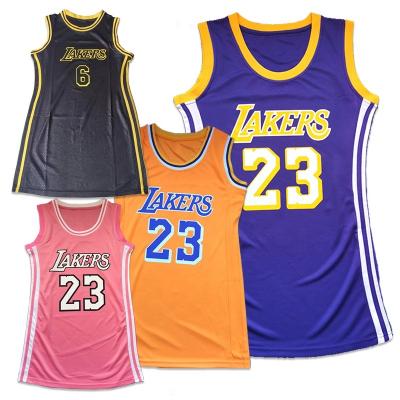 China Cheap Wholesale Antibacterial Laker Basketball Jersey Dress Hot-press Stitched High Quality Mesh Women Basketball Dress 23#James #6 for sale