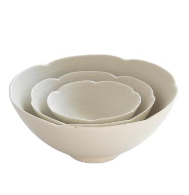 China Retro Porcelain Viable Mineral Mud Lace Solid Color Household Soup Bowl Rice Bowl White Chinese Ceramic Salad Bowl for sale