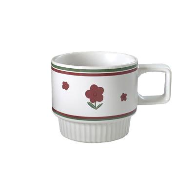 China Viable Red Flower Vintage Small Flower Vintage Ceramic Oatmeal Latte Cup Tulip Cup Breakfast Oatmeal Latte Ceramic Coffee Mug for sale