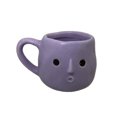 China Sustainable Ins Korean Nice Hand-squeezed Face Shaped Milk Coffee Mug 250ml Cute Latte Ceramic Mug for sale