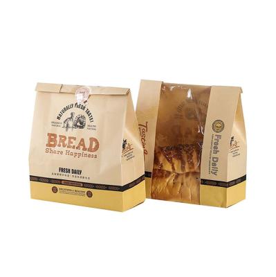 China Food Wrapping Paper Moisture Proof Baking Paper Bags With Window Packs Recyclable Natural Brown Paper Bread Baking Bags for sale