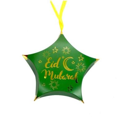 China Recycled Paper Box Eid Party Decoration Happy Gift Candy Eid Mubarak Favor Boxes Gold Foil Five-pointed Star Materials Hongmei MU027 for sale