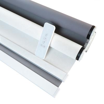 China Motorized Minimalist Blinds Automatic Plug & Play Double Layer Double Pollyester Window Roller Shade Indoor 100% Custom Size for sale