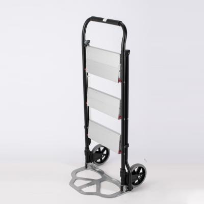 China KT-2321 Durable 3 Step Walk Away Trolley Foldable Aluminum Steel Hand Held 80 Kg Mobile Ladder Trolley With Wheels for sale