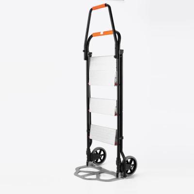 China KT-2321A Multifunctional Folding Herringbone Cart Handle Ladder 80 Kg 3-Step Hand Dual Use Foldable Trolley for sale