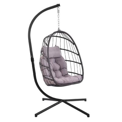 China Modern Patio Hanging Egg With Rack Swinging Basket Chair, Porch Lounge Chair Rattan Wicker Hammock Chair for sale