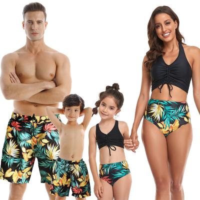 China Sporty Dads Matching And Breathable Bikini Family Swimsuit Summer Leaves Swimsuit Boys 2022 Mom And Daughter Beach Wear Men Shorts for sale