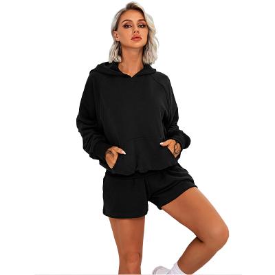 China Outdoor Running 2 Piece Sets Custom Logo Winter Oversize Cropped Hoodie Anti-wrinkle Casual Sportswearr For Woman for sale