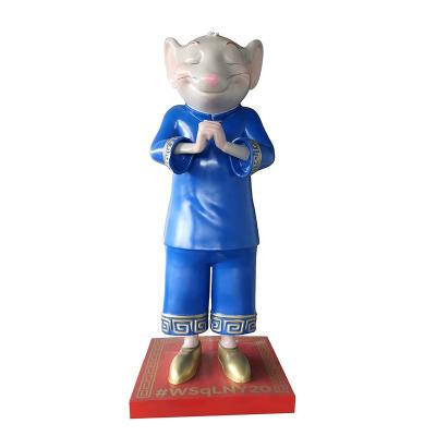 China Chinese Life Size Tang Style Mouse Sculpture China Square Decoration Cartoon Mouse Statue 1.8M Fiberglass Garden City for sale