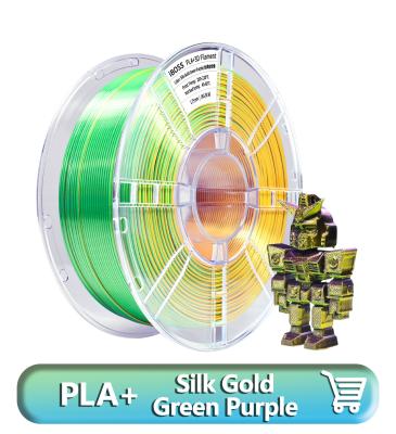 Chine Filament PLA+ à trois couleurs en soie,Filament PLA à trois couleurs en soie (violet vert or),Filament d'imprimante 3D en soie PLA de 1,75 mm, à vendre