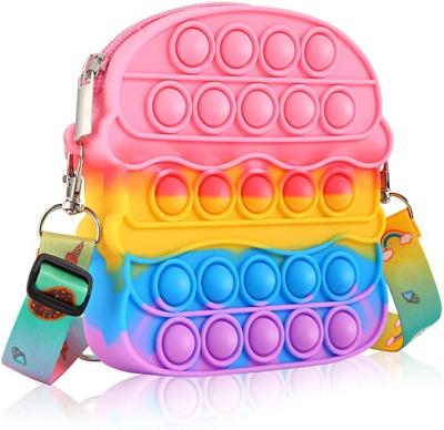 China Silica Newcomers Push Bubble Snap Toy Fidget Bag Rainbow Silicone Stress Reliever Handbag Pull Sensory Toy for sale