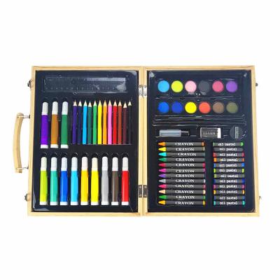 China Kids DIY Art Craft Toys 68 Pieces Art Creativity Art Drawing Set Wooden Case for Kids Painting with Water Color Pen Crayons Colored Pencils for sale