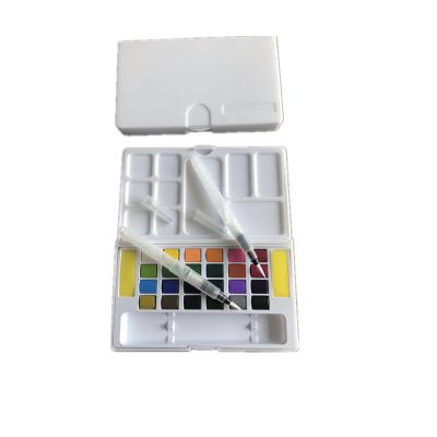 China PP Plastic Box +Calcium Carbonate 24 Water Colors Portable Solid Watercolor Set Solid Water Color Paints Set With Brush PP Box For Drawing Painting for sale