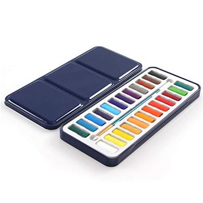 China Metal Box +Calcium Carbonate Watercolor Paint Set 24 Colors Solid Watercolor Paint Sets With Brush Metal Box for sale