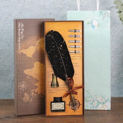 China English Immersion Pen Writing Stationery Calligraphy Pen Inscription Set Gift Box Quill Pen Feather Fountain Pen Set Wedding Gift for sale