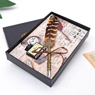 China Writing Fluently Creative Ink Pen Set Antique Calligraphy Writing Turkey Feather Fountain Dip Pen With 3 Seeds for sale