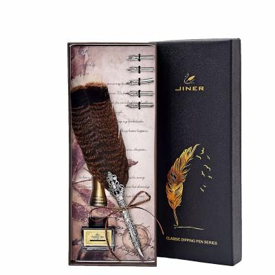 China Fluently Wedding Gift Quill Pen Fountain Pen Calligraphy Natural Dip Pen Writing Ink Stationery Inscription Set Gift Box With 5 Seed for sale