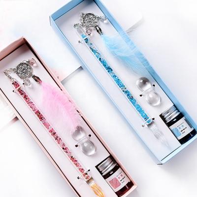 China Student Handmade High Borosilicate Immersion Glass-Glass Pen Glass Signature Pen With Dreamcatcher Business Pendant Present for sale