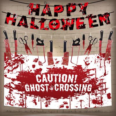 China 2021 Different Type Of Party Suppies Halloween Party Decorations Scary Knife Sharp Knife Halloween Flag With Blood for sale