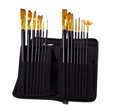 China 15 Piece Painting Set Brush 2019 Nylon Handle Artist Promotional Wooden Brush With Canvas Bag for sale