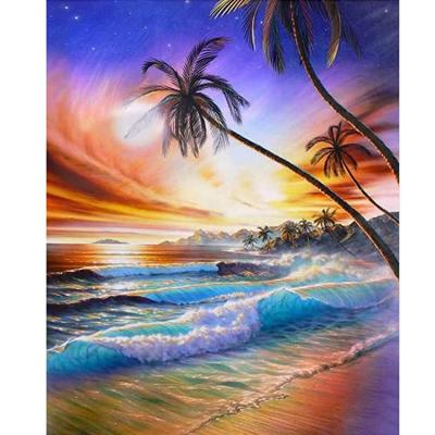 China Modern Custom Colorful Pattern DIY Coconut Tree Seaside Painting By Numbers Educational Painting By Bumbers for sale